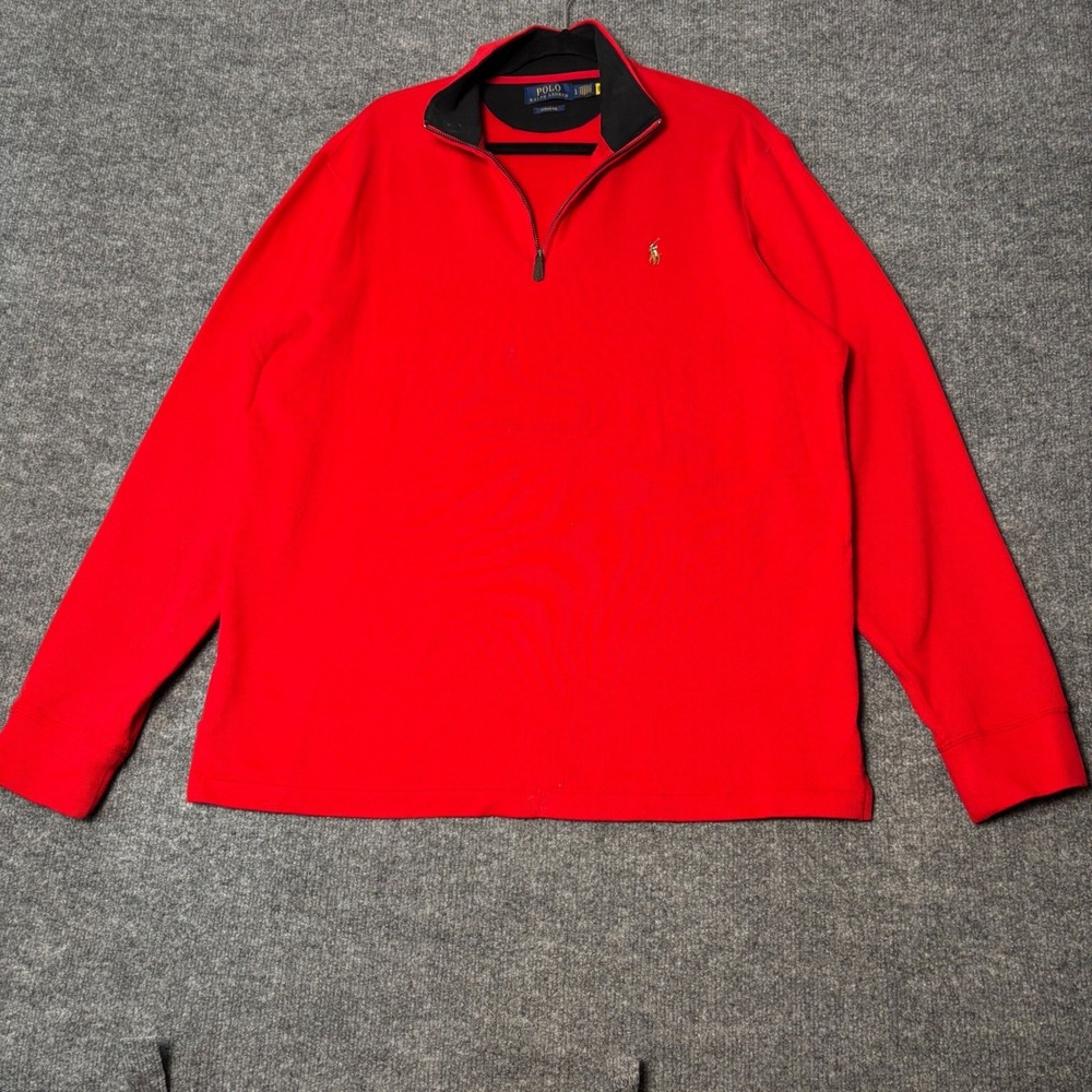 Polo Ralph Lauren Quarter Zip Pullover Mens XL Red Luxury Cotton Knit Sweater